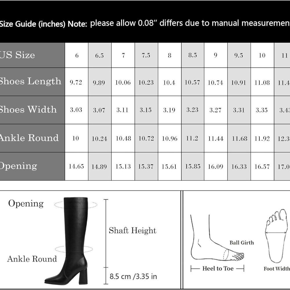 Women Knee High Boots Faux Leather Chunky Heel Square Toe Zipper Long Boots - Picture 9 of 9